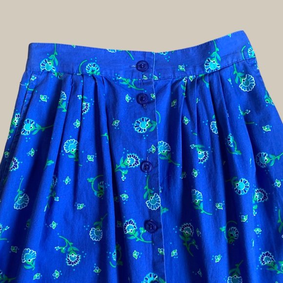 Vintage Gina Peters Petite Blue Floral Button Front A-Line Maxi Skirt - Picture 2 of 7